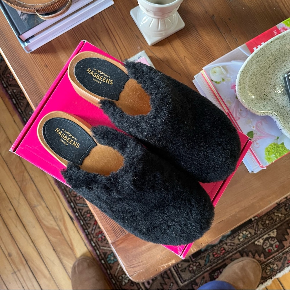 Swedish Hasbeens Fluff Clog Black